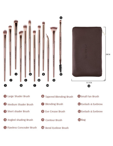 Conjunto de Pinceles de Maquillaje para Ojos Z'OREYA 12 Pcs Oro Champán