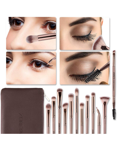 Conjunto de Pinceles de Maquillaje para Ojos Z'OREYA 12 Pcs Oro Champán