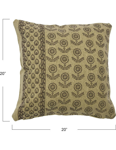 Funda de Almohada Cuadrada Floral Verde Oliva 50.8 cm Creative Co-Op Funda de Almohada Cuadrada Floral Verde Oliva 50.8 cm Creative Co-Op