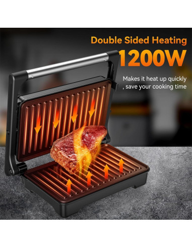 Prensa de Panini YASHE 1200W con Placas Antiadherentes