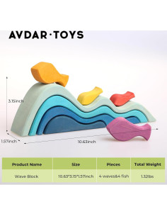 Juguete Apilador Arcoíris de Madera AVDAR - Peces en Ola 2