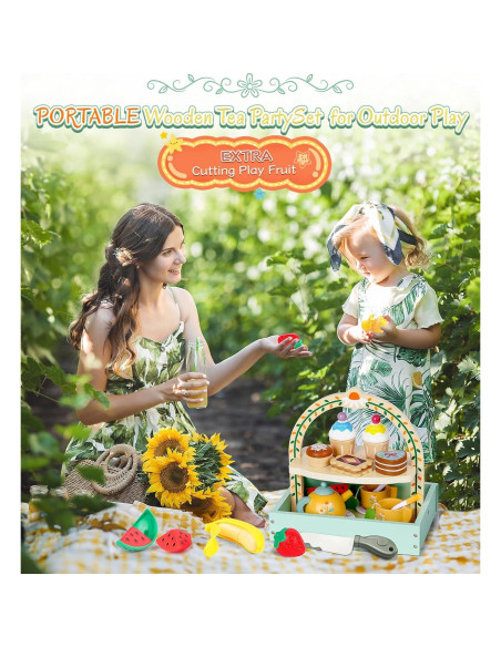 Juego de Té de Madera Jeowoqao para Niñas 3-6 Años con Frutas Juego de Té de Madera Jeowoqao para Niñas 3-6 Años con Frutas