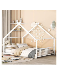 Cama Montessori Zentrava Blanca Completa con Techo y Cabecera