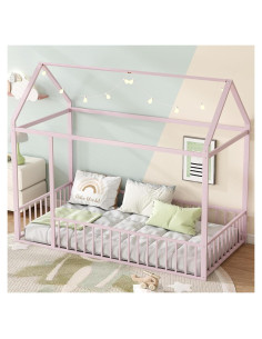 Cama de Piso Twin Bellemave Rosa Montessori con Barandillas
