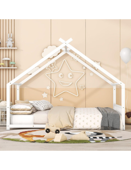 Cama Montessori Zentrava Blanca Completa con Techo y Cabecera Cama Montessori Zentrava Blanca Completa con Techo y Cabecera
