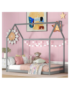 Cama Montessori para Niños Bellemave Twin con Barandilla Gris