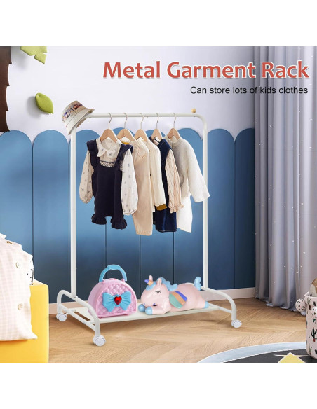 Estante de Ropa para Niños YGJT Blanco con Ruedas 115 cm Estante de Ropa para Niños YGJT Blanco con Ruedas 115 cm
