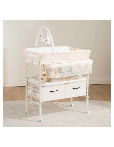 Mesa de Cambio de Bebé Plegable Maydolly Beige, Altura Ajustable Mesa de Cambio de Bebé Plegable Maydolly Beige, Altura Ajustable