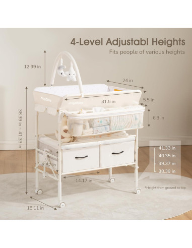Mesa de Cambio de Bebé Plegable Maydolly Beige, Altura Ajustable