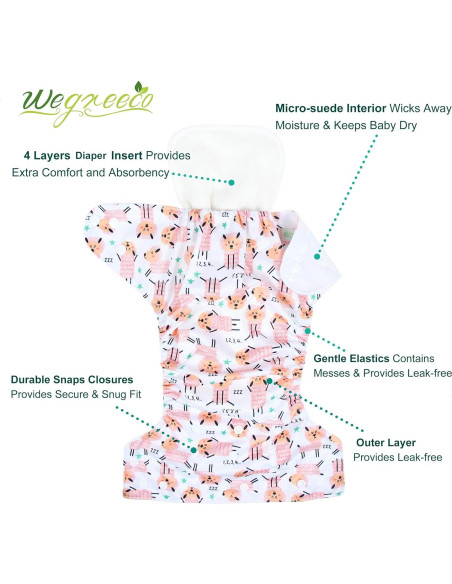 Paquete de Pañales de Tela Wegreeco 6 Piezas Ajustables Unisex Paquete de Pañales de Tela Wegreeco 6 Piezas Ajustables Unisex
