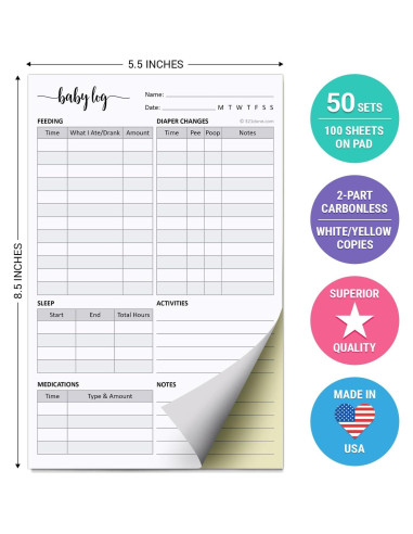 Libro de Registro Diario para Bebés 321Hecho - 50 Conjuntos