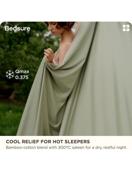 Juego de Sábanas Cooling Bedsure King Verde Salvia 60% Rayón Juego de Sábanas Cooling Bedsure King Verde Salvia 60% Rayón