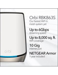 Sistema de Red Mesh NETGEAR Orbi RBK863S - WiFi 6 Tri-Band, 6Gbps, 743m 2
