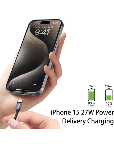 Cable de carga USB-C 240W 6.1m Zusnxaxe Gris Cable de carga USB-C 240W 6.1m Zusnxaxe Gris