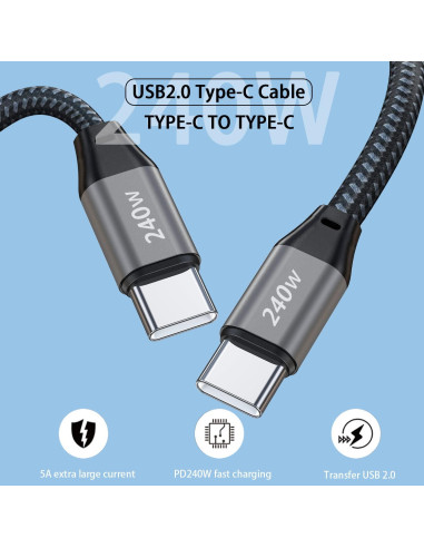 Cable de carga USB-C 240W 6.1m Zusnxaxe Gris