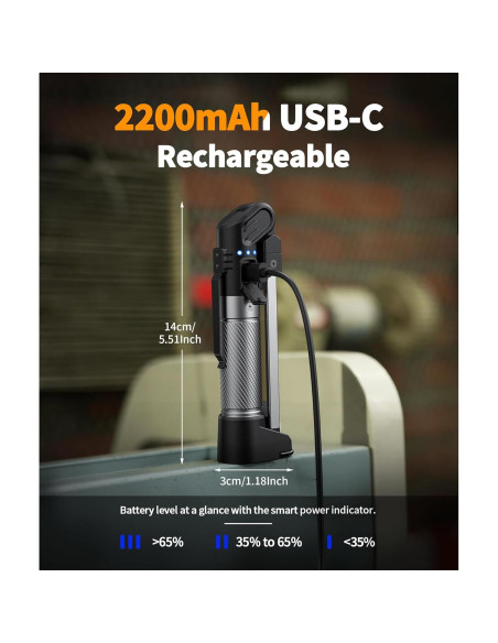 Luz de Trabajo Magnética HOTLIGH 800 Lúmenes Recargable 2200mAh Luz de Trabajo Magnética HOTLIGH 800 Lúmenes Recargable 2200mAh
