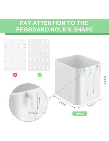 Tanlade 4 Tazas de Tablero Perforado Blancas 7.5x9x8 cm