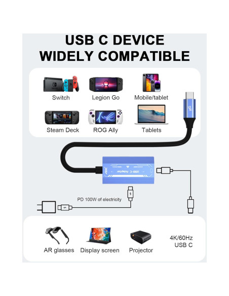 Adaptador HDMI a USB-C 4K 60Hz porpen V278A para Gafas AR Adaptador HDMI a USB-C 4K 60Hz porpen V278A para Gafas AR