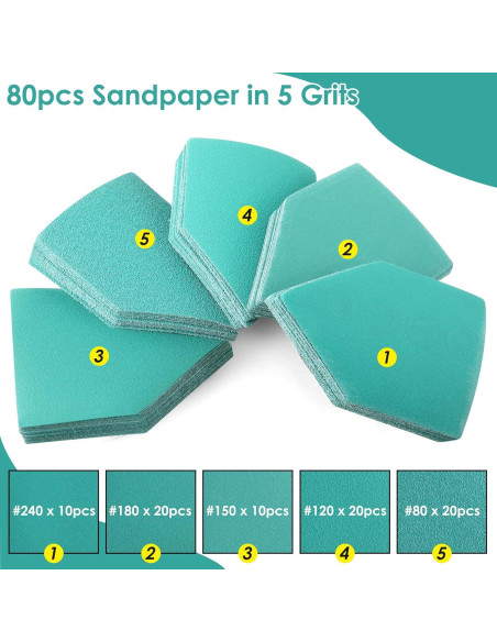 80 Hojas Papel de Lija Triangular 80-240 Grano + 2 Almohadillas 80 Hojas Papel de Lija Triangular 80-240 Grano + 2 Almohadillas