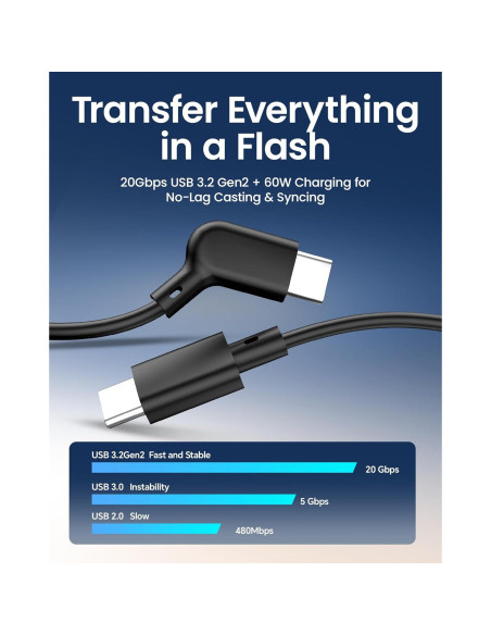 Cable USB-C 1.2m para Gafas AR XREAL VITURE - 20Gbps Cable USB-C 1.2m para Gafas AR XREAL VITURE - 20Gbps