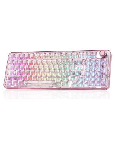 Teclado Mecánico Inalámbrico YUNZII X98 RGB Rosa Interruptor Snow
