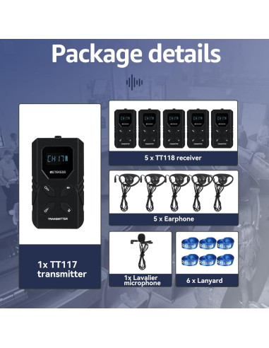 Retekess TT117 Sistema de Interpretación FM 1 Transmisor 5 Receptores