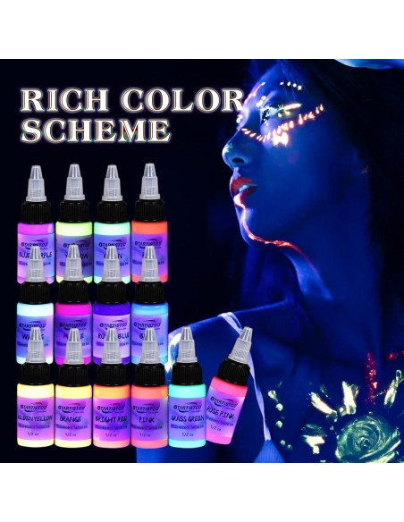 Kit de Tinta Fluorescente para Tatuajes GTARTISTOO 14 Colores 15ml Kit de Tinta Fluorescente para Tatuajes GTARTISTOO 14 Colores 15ml