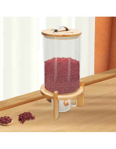 Dispensador de Arroz de Vidrio 7.5L con Taza Medidora y Base de Bambú