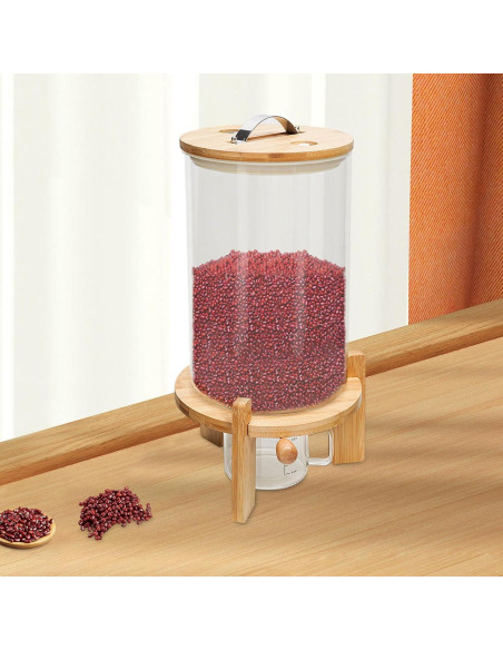 Dispensador de Arroz de Vidrio 7.5L con Taza Medidora y Base de Bambú Dispensador de Arroz de Vidrio 7.5L con Taza Medidora y Base de Bambú