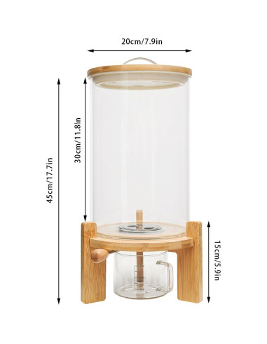 Dispensador de Arroz de Vidrio 7.5L con Taza Medidora y Base de Bambú