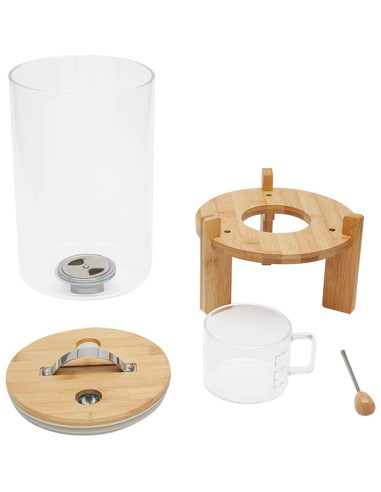 Dispensador de Arroz de Vidrio 7.5L con Taza Medidora y Base de Bambú