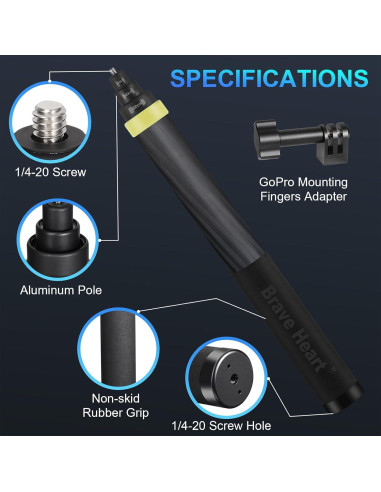 Selfie Stick Extensible 36cm a 3m Fibra de Carbono Qishang