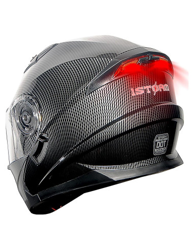 Casco Modular 1Storm Modular901 Fibra Carbono Negro con Luz LED
