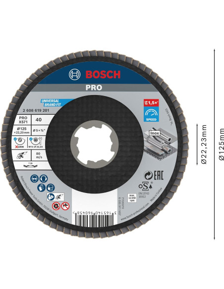 Disco de Lijado Bosch Professional X-LOCK 125 mm Grano K40 Disco de Lijado Bosch Professional X-LOCK 125 mm Grano K40