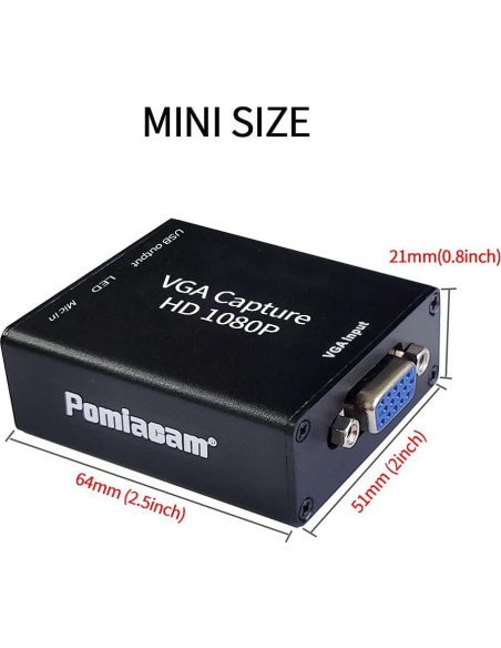 Tarjeta de Captura de Video Pomiacam VGA a USB2.0 1080P Tarjeta de Captura de Video Pomiacam VGA a USB2.0 1080P