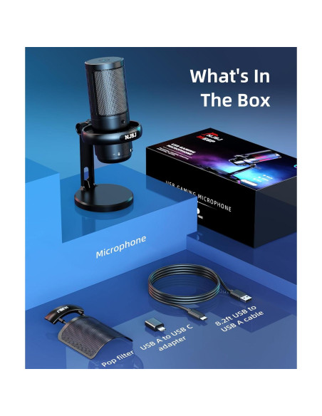 Micrófono USB NJSJ ME6P para PC, PS4, PS5, con RGB Micrófono USB NJSJ ME6P para PC, PS4, PS5, con RGB