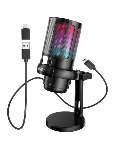 Micrófono USB NJSJ ME6P para PC, PS4, PS5, con RGB Micrófono USB NJSJ ME6P para PC, PS4, PS5, con RGB