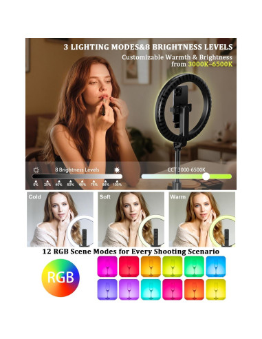 Kit de Vlogging BEFAME con Luz de Anillo 25 cm y Trípode 188 cm