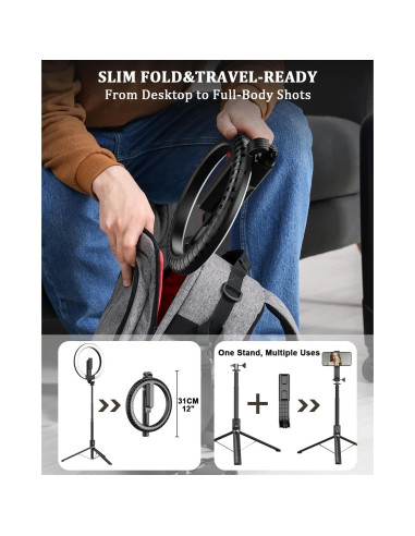 Kit de Vlogging BEFAME con Luz de Anillo 25 cm y Trípode 188 cm