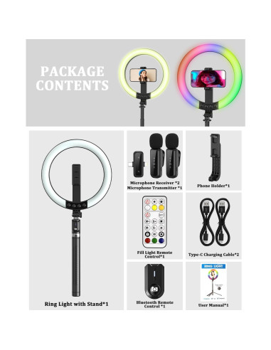 Kit de Vlogging BEFAME con Luz de Anillo 25 cm y Trípode 188 cm