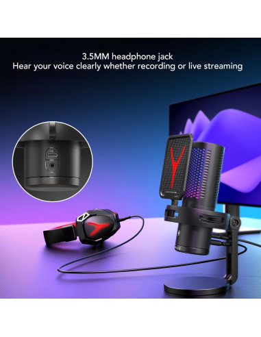 Micrófono USB de Condensador VBESTLIFE con RGB y Filtro Antipop