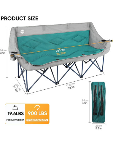 Silla de Camping Plegable Northroad Loveseat 3 Personas 408kg