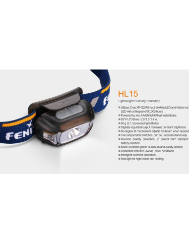 Linterna Frontal EdisonBright HL15 200 Lúmenes LED Ligera