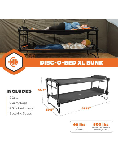 Cama Camping Literas Portátil Disc-O-Bed Negra 227 kg
