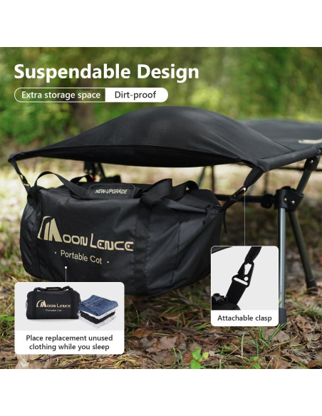 Cama de Camping Plegable MOON LENCE Ajustable 150 kg Negra Cama de Camping Plegable MOON LENCE Ajustable 150 kg Negra