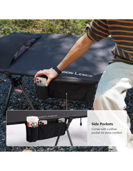 Cama de Camping Plegable MOON LENCE Ajustable 150 kg Negra Cama de Camping Plegable MOON LENCE Ajustable 150 kg Negra