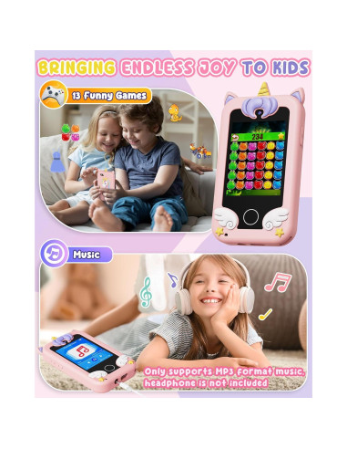 Teléfono Juguete UCIDCI Rosa con Doble Cámara y Juegos 3-7 Años