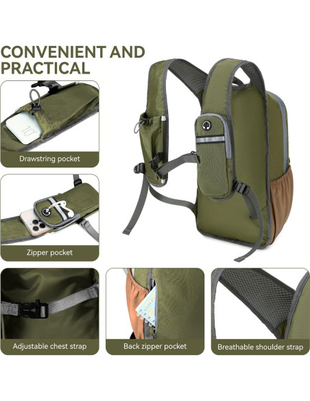 Mochila de Senderismo Plegable UTIAMIAOGONGO 15L Verde Mochila de Senderismo Plegable UTIAMIAOGONGO 15L Verde