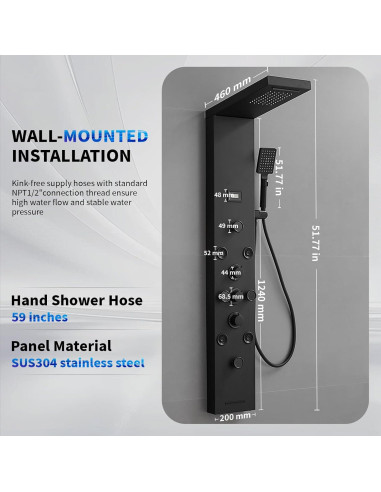 Panel de Ducha 5 en 1 BWE Acero Inoxidable Negro Mate