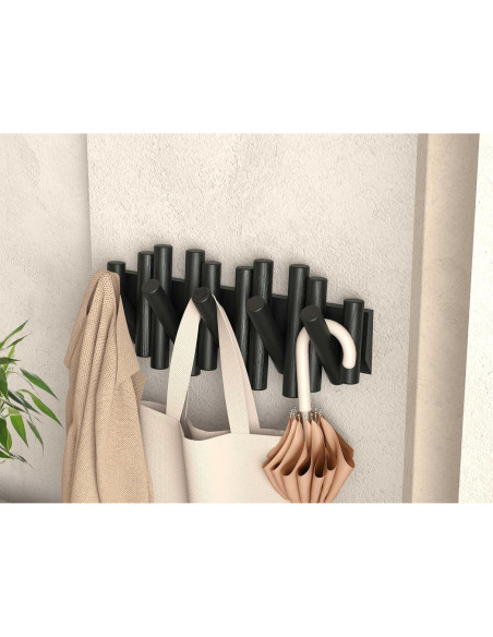 Perchero de Pared PRANZIA Negro con 5 Ganchos y Estante Perchero de Pared PRANZIA Negro con 5 Ganchos y Estante